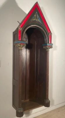 Antiguo santuario/nicho/vitrina gótica francesa de 6' de alto en roble Foto 1 de 4