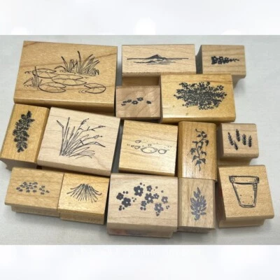 Art Impressions FOLIAGE & FLOWERS Watercolor Wood Rubber Stamps Lot of 15 - Image 1 of 2
