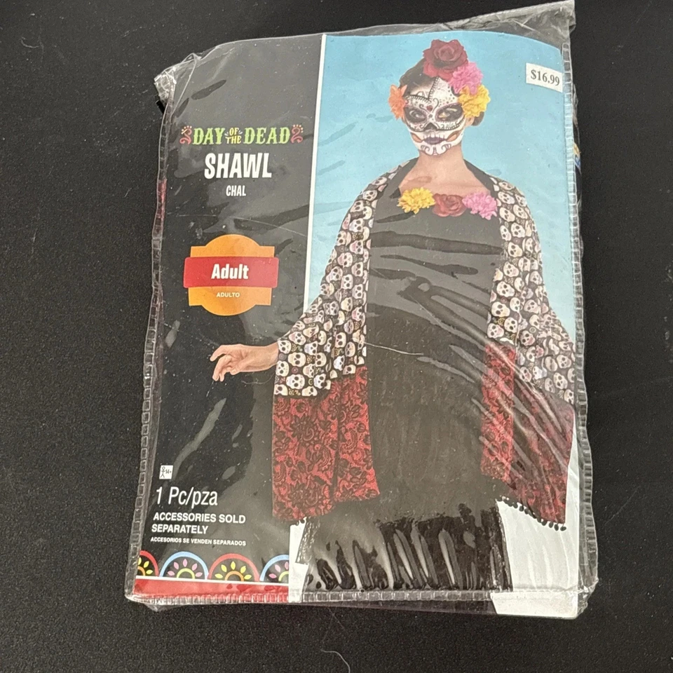 Mantón Día de Muertos Halloween Disfraz Accesorio Vestir 1 Pieza Foto 1 de 1