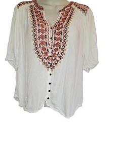 Knox Rose große bestickte Bluse weiß Blumen Boho Cottagecore Bauern Top - Bild 1 von 6
