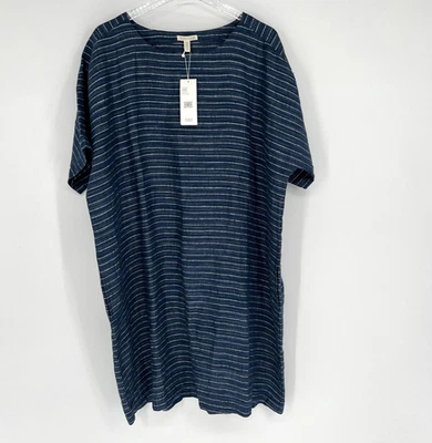 Vestido Eileen Fisher Mujer L Túnica Azul Pin Rayas Lino Orgánico Lagenlook Foto 1 de 4