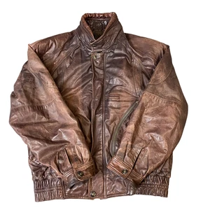 Chaqueta de Cuero Angelo Litrico Para Hombre Mediana Marrón Forrada Cuello Botón a Presión - Imagen 1 de 4