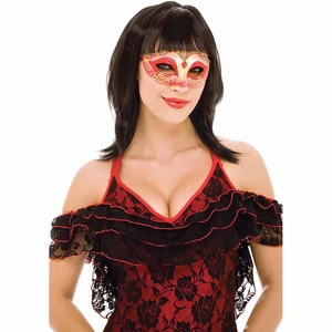 Red & Gold Glitter Masquerade Half Mask - One Size - Picture 1 of 1