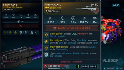 Borderlands 4 Finnity XXX-L HIGH DPS 1840K ARMA MODIFICADA Las 5 PISTOLAS Foto 1 de 4