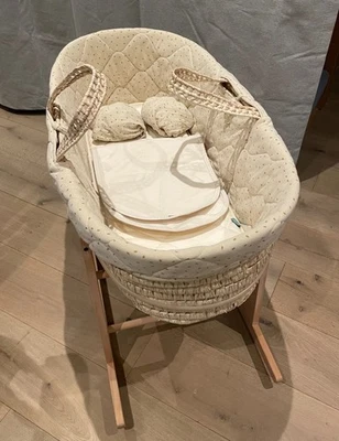 Little Green Sheep Moses Basket, Mattress, Protector, 2 sheet & Rocker Bundle - Image 1 of 4