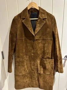 Brand new  ZARA REAL SUEDE LEATHER LONG JACKET whisky camel brown SIZE S - Picture 1 of 10