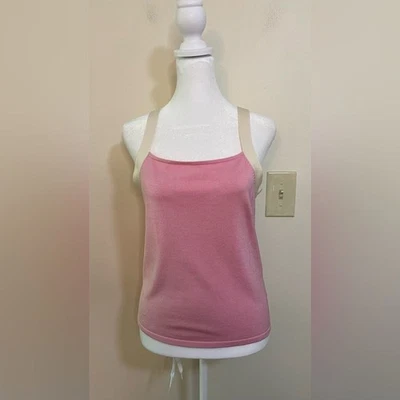Blusa Ralph Lauren Feminina Mescla de Seda Cami Top Rosa/Acabamento Creme Tamanho Pequeno. Novo sem etiquetas - Imagem 1 de 4