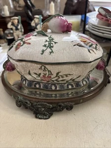 Wong Lee 1895 Lidded Dish Crackle Glaze Porcelain WL 1895 Stamp On Bottom Rm - Picture 1 of 8