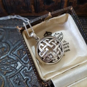 Vintage 925 Sterling Silver Necklace, Vintage Celtic Locket, 18" Silver Chain - Picture 1 of 10