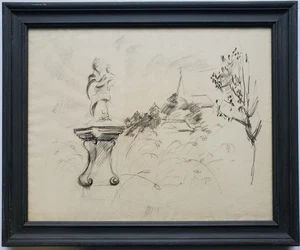 Disegno Carbone Pastello Paesaggio Chiesa Scultura Maria Pospisilova - Foto 1 di 10