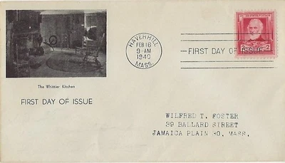 FDC '40 John Greenleaf Whittier SC#865 1st Cachet Trustees of Whittier Birthplac - Image 1 of 2