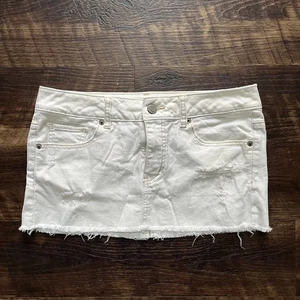 Y2K American Eagle hoch geschnitten cremeweiß Denim Micro Minirock Größe 6 32" *lesen - Bild 1 von 11
