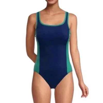 Lands End Womens Fully Lined Scoop Neck One Piece Swimsuit Navy/ Green Size M - Image 1 of 4