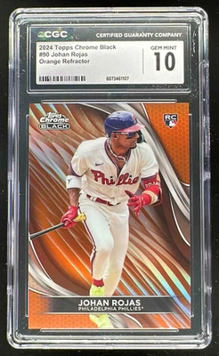 2024 Topps Chrome Black Orange Refractors #90 Johan Rojas RC /25 CGC 10 - Image 1 of 2