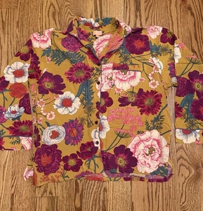 Powder Wild Woodland Damen Pyjama/Pyjama Oberteil Large Blumenmuster senf magenta gebraucht, in einwandfreiem Zustand - Bild 1 von 8