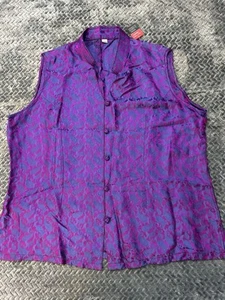 Women’s Plus Size Purple Paisley 100% Silk Asian Inspired Sleeveless Top 3X - Picture 1 of 7
