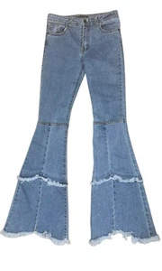Girls Size 14 Lucky & Blessed Flare Bell Bottoms Light Blue Jeans W/ Fringe (B3) - Picture 1 of 11