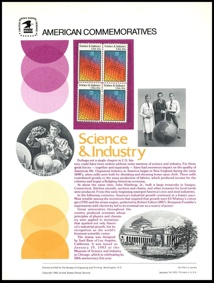 1983 Science Industry chemistry lab CP179 commemorative panel 179 MNH Sc 2031 - Image 1 of 1