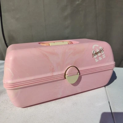 Vintage Caboodles Pink Marble  3 Tier Makeup Jewelry Case Box Travel #2630 - Image 1 of 4