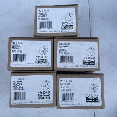 5 Pack Kwikset One Sided Deadbolt Satin Nickel 96630-067 663 15 RCL RCS - Image 1 of 2