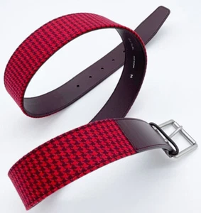 PAUL SMITH SPANISH LEATHER / FABRIC BROWN AND RED BELT SZ-34 BNWT RARE - Picture 1 of 12