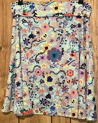 Usada en Excelente Condición LuLaRoe 2XL AZUL Falda Azul Floral Multi Pull On Acampanada Columpio Poli Spandex Foto 1 de 3