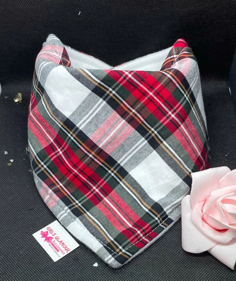 GIRL*GLAMOUR Tartan Dribble Bib Modern Dress White Red Fabric Burp Burns Night Christening