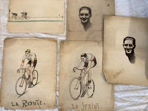 Q733-CYCLING - Meeting of 5 original drawings by R. Poustis, 2 of which were signed 1920 - Picture 1 of 1