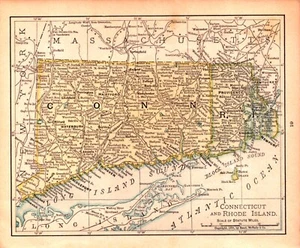 "CONNECTICUT, RHODE ISLAND" Antique original state map 1900 - Picture 1 of 1