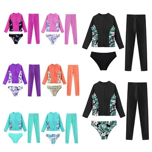 Girls Outfits Kids Swuimsuit 3 Piece Activewear Classic Tracksuits Floral Print - Picture 1 of 108