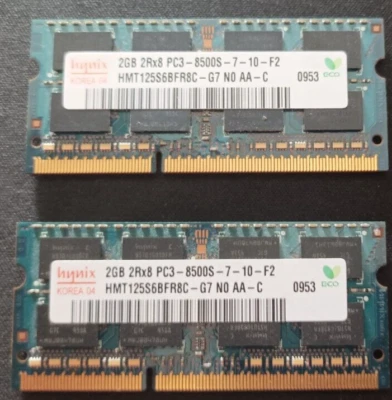  ram Hynix 2GB 2G 2Rx8 PC3-8500S-7-10-F2 RAM SODIMM (HMT125S6TFR8C-G7) LAPTOP - Immagine 1 di 2