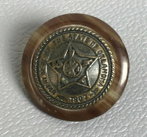 Vintage Great Seal Of The State Of Oklahoma 1907 Brass and Bakelite Button Cover