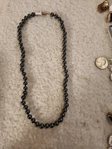Collana di perle in ematite annodate a mano vintage perline rotonde 20" - Foto 1 di 6