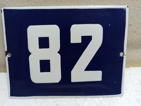 Vintage Enamel Sign Number 82 Blue House Door Street Plate Metal Porcelain Tin Cover