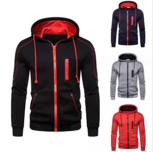 Men's Hoodie Fleece Zip-Front Hooded Sweatshirt Cotton-Blend Athletic Jacket USA - Picture 1 of 5
