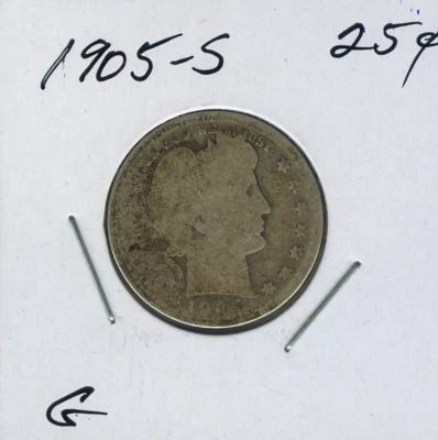 1905-S Silver Barber Quarter 25C Good Quality Sku: Bar-25 #22 - Image 1 of 2