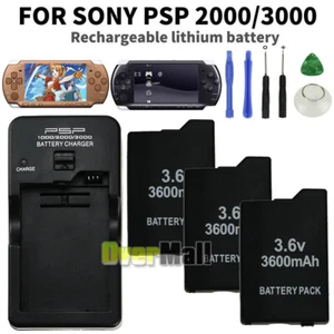 Lot 3600mAH 3.6V Battery Pack+ Wall Charger FOR PSP 2000 2001slim 3000 3001 lite - Picture 1 of 27