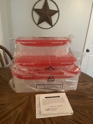 Lock & Lock Storage Containers ~ 3 pc Set ~ 🍞Bread, 🥚Egg, Deli Containers Red - Image 1 of 4