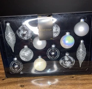 Glass Christmas Ornaments Robert Stanley Home Decor Silver Blue Box 12 Sealed. - Picture 1 of 4