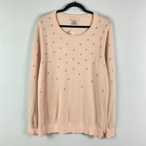 Loft Sweater Womens XL Peach Gold Polka Dot Long Sleeve Knit Pullover - Picture 1 of 10