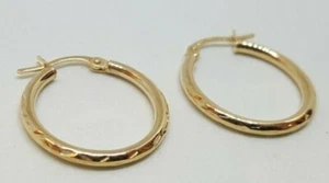 Orecchini a cerchio oro giallo 9 kt motivo taglio diamante 0,81 g *NUOVI* regalo natale mamma moglie - Foto 1 di 12