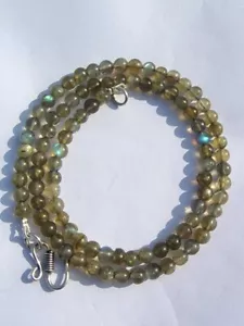 Natural Flashy Labradorite Rondelle 6MM Gemstone Beads 925 Silver 21" Necklace - Picture 1 of 13