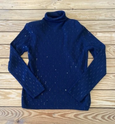 Suéter Carlisle Mujer Lentejuelas Cuello Alto Seda Cachemira Talla M Azul Marino Sf7 Foto 1 de 4