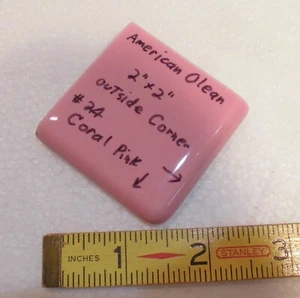 1 pc.  Coral Pink:  2" X 2" X 5/16" Glossy Ceramic Surface Bullnose Corner Tile - Picture 1 of 20