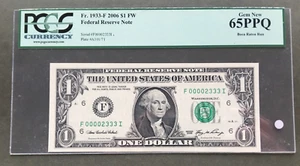 2006 $1 FRN [] ATLANTA GEM [] Fr.1933-F [] PCGS 65 PPQ [] LOW SERIAL #00002333 - Picture 1 of 3