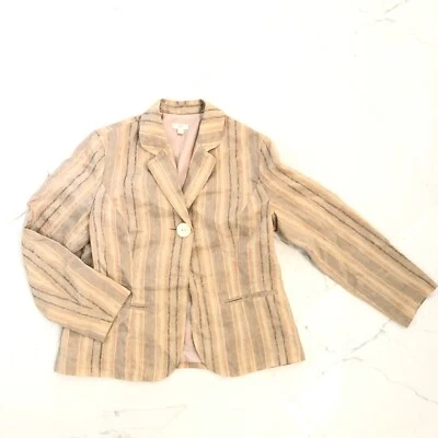 Chaqueta Blazer para Mujer J. Jill Mezcla de Lino Talla M Rayas Crema Tostado Beige Forrada Foto 1 de 4