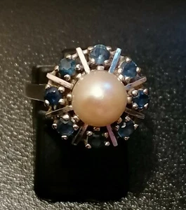 Gelbgold Ring 585  Saphire und Perle  - Bild 1 von 2