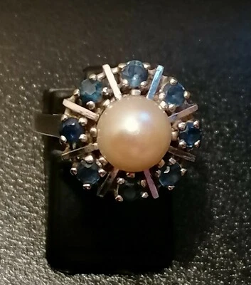 Gelbgold Ring 585  Saphire und Perle  - Bild 1 von 2