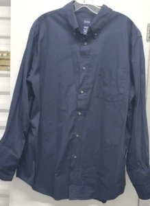 Basic Editions mens size L navy-blue 100% cotton shirt button up - Picture 1 of 4