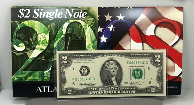 2008 $2 Uncirculated Single Federal Reserve Note ~ ATLANTA ~ Serial begin 2008 - Image 1 of 4